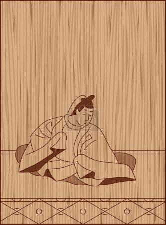 Ilustración de Estilo de talla en madera Hyakunin Isshu Dainagon Konin - Imagen libre de derechos