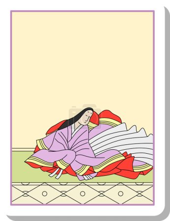 Illustration for Sticker Hyakunin Isshu by Izumi Shikibu - Royalty Free Image