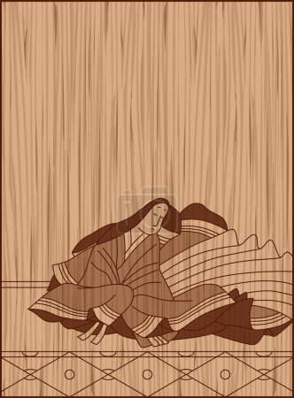 Ilustración de Estilo de talla en madera Hyakunin Isshu de Izumi Shikibu - Imagen libre de derechos