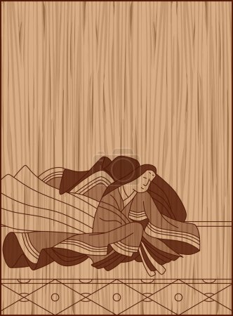 Ilustración de Estilo de talla en madera Hyakunin Isshu Sei Shonagon - Imagen libre de derechos