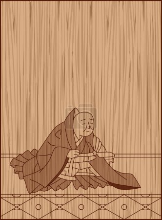 Illustration for Wood carving style Hyakunin Isshu by former Daiso Shogyoson - Royalty Free Image