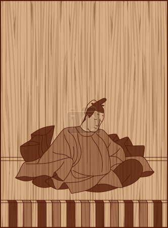 Ilustración de Estilo de talla en madera Hyakunin Isshu Sanjoin - Imagen libre de derechos