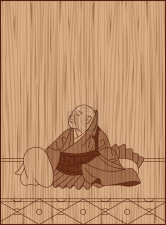 Ilustración de Estilo de talla en madera Hyakunin Isshu de Ryosuke Hoshi - Imagen libre de derechos