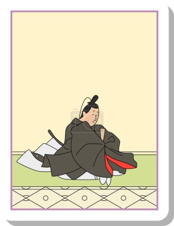 Ilustración de Pegatina Hyakunin Isshu: Gran Ministro de Estado, Kanpaku, antes de entrar en Hosho templo de ji - Imagen libre de derechos