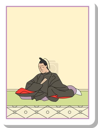 Illustration for Sticker Hyakunin Isshu by Minamoto no Kanemasa - Royalty Free Image