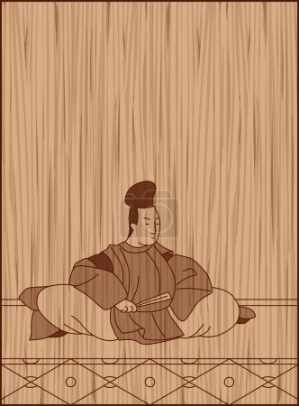 Ilustración de Estilo de talla en madera Hyakunin Isshu de Kensuke Sakyo Dayu - Imagen libre de derechos