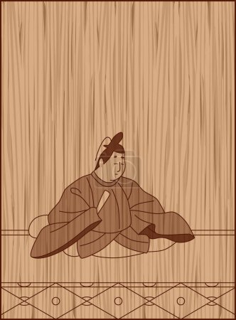 Ilustración de Estilo de talla de madera Hyakunin Isshu por Gotokudaiji Ministro de la Izquierda - Imagen libre de derechos