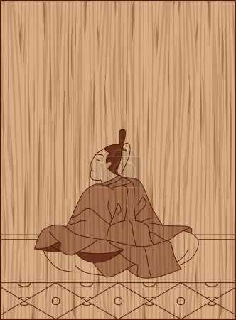 Ilustración de Estilo de talla en madera Hyakunin Isshu Emperatriz Dowager Palace Toshinari - Imagen libre de derechos