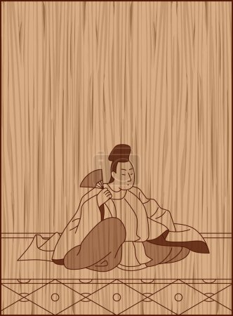 Illustration for Wood carving style Hyakunin Isshu by Fujiwara Kiyosuke Asaomi - Royalty Free Image