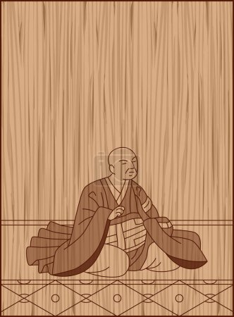 Ilustración de Estilo de talla en madera Hyakunin Isshu por Saigyo Hoshi - Imagen libre de derechos