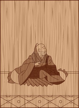 Ilustración de Estilo de talla en madera Hyakunin Isshu por Jakuren Hoshi - Imagen libre de derechos