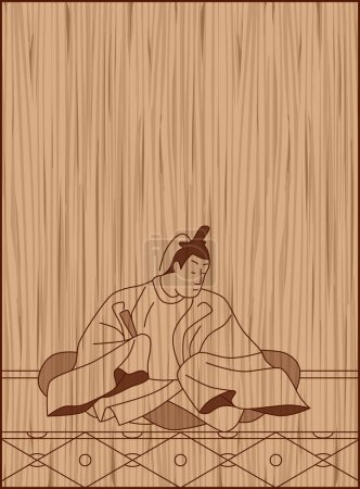 Ilustración de Estilo de talla en madera Hyakunin Isshu, Gokyogoku Regent, ex Gran Ministro de Estado - Imagen libre de derechos