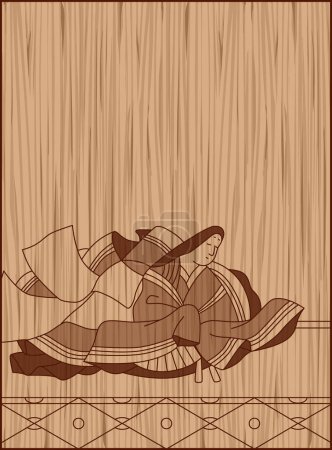 Ilustración de Estilo de talla en madera Hyakunin Isshu, Nijoin Sanuki - Imagen libre de derechos