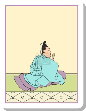 Illustration for Sticker Hyakunin Isshu by former Dajo Minister Nyudo - Royalty Free Image