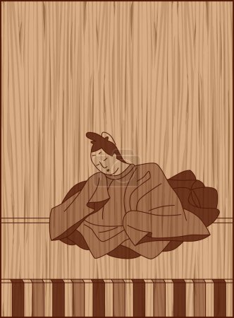 Ilustración de Estilo de talla en madera Hyakunin Isshu, Gotoba-in Temple - Imagen libre de derechos