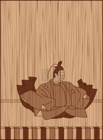 Illustration for Wood carving style Hyakunin Isshu Juntoku-in Temple - Royalty Free Image