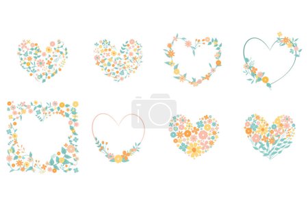 Ilustración de Pastel lindo elemento de flor en forma de corazón conjunto para la decoración de la tarjeta de San Valentín o boda - Imagen libre de derechos