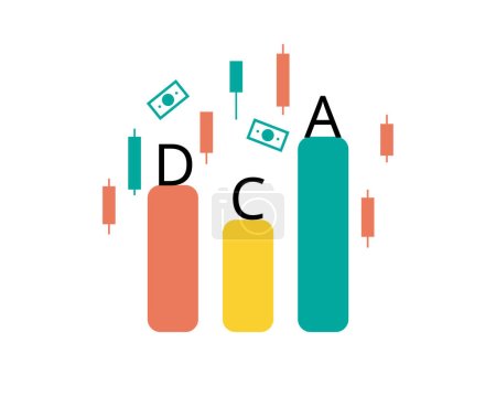 Ilustración de DCA or dollar cost averaging in which an investor divides up the total amount to be invested monthly to reduce the risk - Imagen libre de derechos