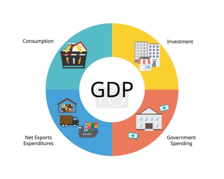 Téléchargez les illustrations : Four components of gross domestic product or GDP are consumption, business investment, government spending, and net exports - en licence libre de droit