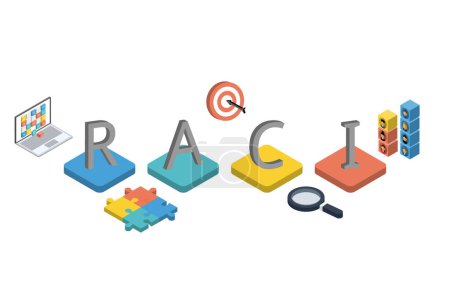 Illustration for RACI matrix is a tool for analyzing and presenting responsibilities. RACI is an acronym of the terms Responsible, Accountable, Consulted and Informed - Royalty Free Image