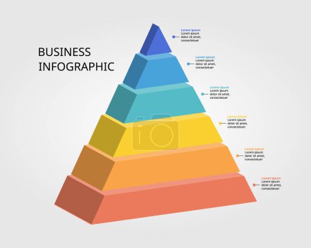 Illustration for Pyramid chart template for infographic for presentation for 6 element - Royalty Free Image