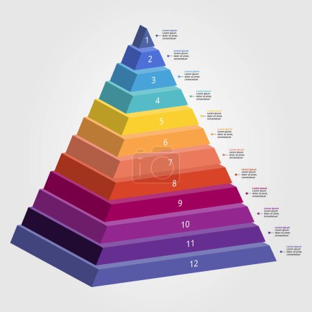 Ilustración de Plantilla de gráfico piramidal para infografía para presentación de 12 elementos - Imagen libre de derechos