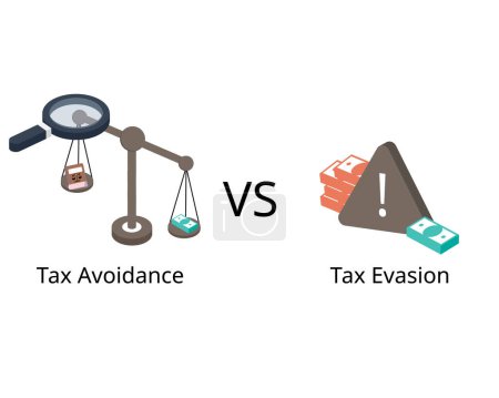 Illustration for Tax evasion and tax avoidance comparison for legality of avoiding tax - Royalty Free Image
