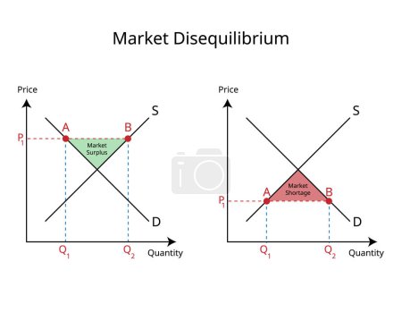 Market Disequilibrium of Market Surplus or Excess Supply and market shortage or Excess Demand