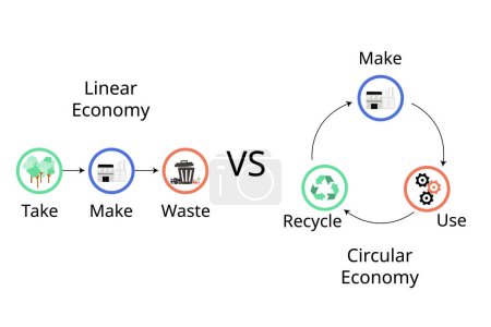 modèle traditionnel d'économie linéaire avec économie circulaire à recycler