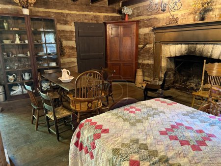 Photo for Inside Historic Lower Residence in the recreated and restored 1800 Pioneer Village at Spring Mill State Park, near Mitchell, Indiana. - Royalty Free Image