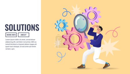 Illustration for Business people links of mechanism. Business teamwork concept. Abstract background with gears and people are engaged in business promotion. vector flat design. - Royalty Free Image