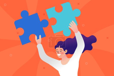 Illustration for Business people assembling jigsaw puzzle and represent team support. Concept of teamwork, business cooperation, collective project work. Modern flat colorful vector illustration. - Royalty Free Image