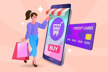 Illustration for Shopping for products online is easy using your mobile phone and laptop, - Royalty Free Image