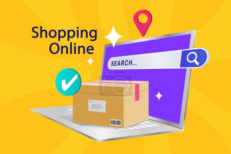 Illustration for Shopping for products online is easy using your mobile phone and laptop, - Royalty Free Image