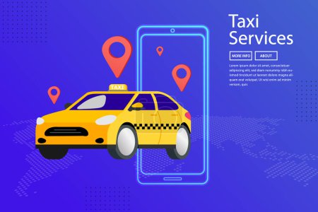 Illustration for Taxi pictures mobile phone a picture of the location is showusing online taxi services . - Royalty Free Image