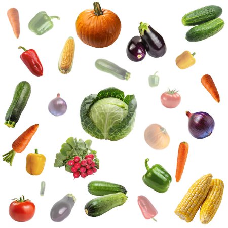 Photo for Seamless pattern, fresh vegetables on a white background. Used for packaging, textiles, banners, visits - Royalty Free Image