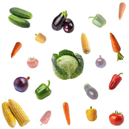Foto de Patrón sin costuras, verduras frescas sobre un fondo blanco. Utilizado para embalajes, textiles, pancartas, visitas - Imagen libre de derechos