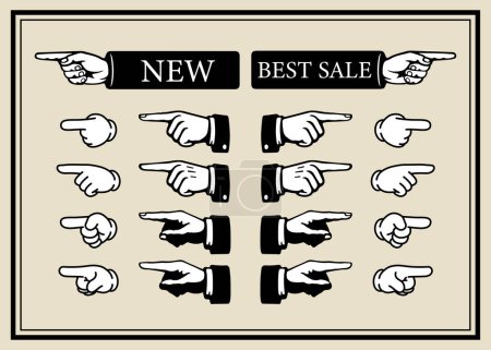 Ilustración de Hand direction sign variation set, vector illustrationPointing hand gesture body parts - Imagen libre de derechos