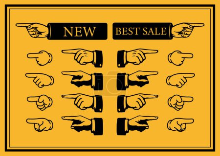 Ilustración de Hand direction sign variation set, vector illustrationPointing hand gesture body parts - Imagen libre de derechos