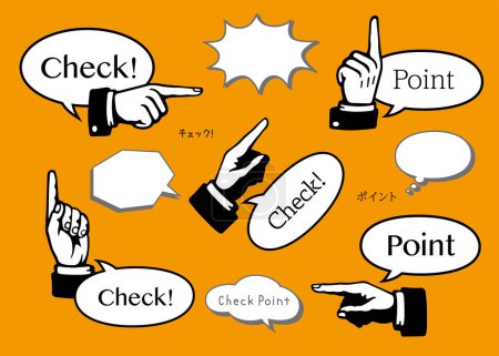 Ilustración de Check Point with speech bubble and hand direction sign variation set, vector illustration - Imagen libre de derechos