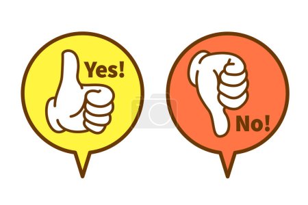 Illustration for Yes No Hand sign balloon,vector illustration. Thumbs up and  Thumbs down gesture body parts on speech balloon icon - Royalty Free Image