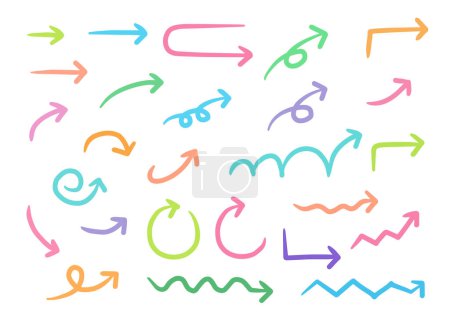 Téléchargez les illustrations : Handwriting style Colorful arrow set , vector illustration - en licence libre de droit