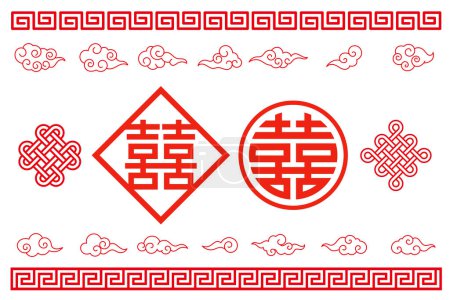 Ensemble d'éléments de style chinois, illustration vectoriellepièces d'écoration chinoises traditionnelles pour la cérébration du Nouvel An