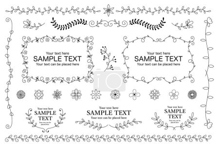 Hand-drawn plant decoration frame set whose line thickness can be changed,  vector illustration