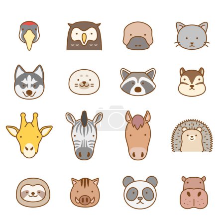 Illustration for Cute animal face set  , vector illustration - Royalty Free Image