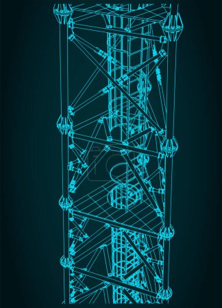 Téléchargez les illustrations : Illustration vectorielle stylisée de la tour de télécommunication en gros plan - en licence libre de droit