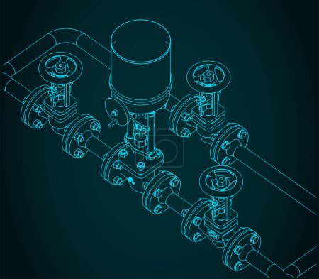 Stylized vector illustration of control valves with bypass