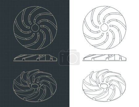 Illustration for Stylized vector illustration of blueprints of pump impeller blueprints - Royalty Free Image