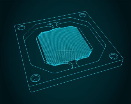 Illustration for Stylized vector illustrations of CPU water cooling block base with micro channels - Royalty Free Image