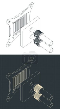 Illustration for Stylized vector illustrations of isometric blueprints of disassembled water block of liquid cooling system of CPU - Royalty Free Image